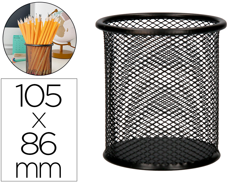CUBILETE PORTALAPICES Q-CONNECT METAL REJILLA DIAMETRO 86 MM ALTURA 105 MM NEGRO