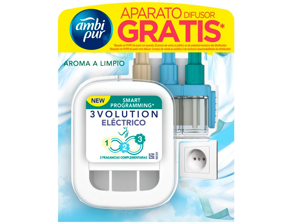 AMBIENTADOR ELECTRICO AMBIPUR 3VOLUTION LIMPIO DIFUSOR + RECAMBIO
