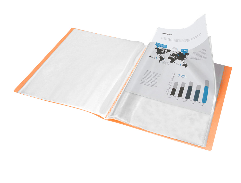 CARPETA LIDERPAPEL ESCAPARATE 20 FUNDAS POLIPROPILENO DIN A4 NARANJA FLUOR OPACO
