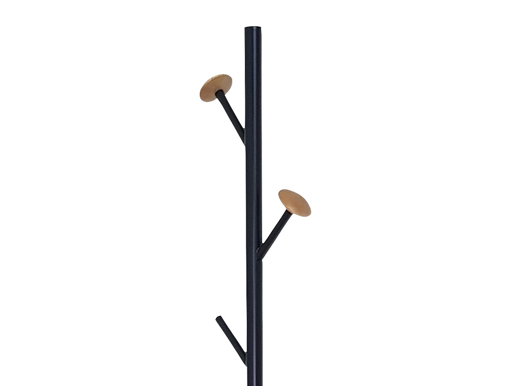 PERCHERO METALICO Q-CONNECT NEGRO CON DETALLES DE MADERA 5 COLGADORES 177X28,5 CM