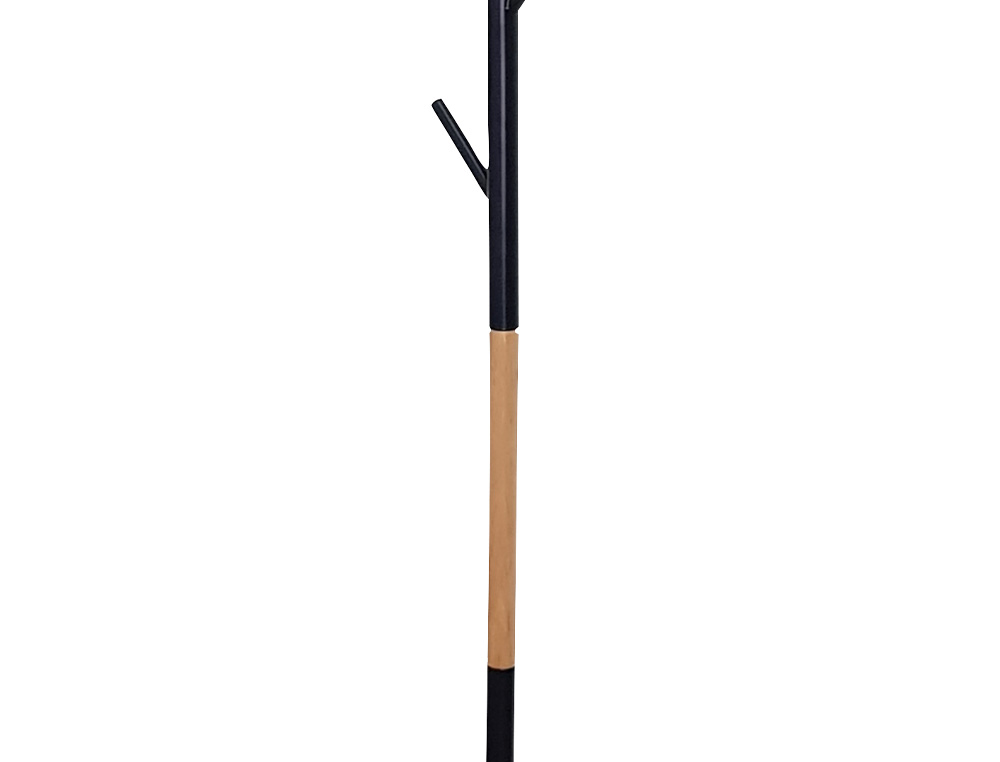 PERCHERO METALICO Q-CONNECT NEGRO CON DETALLES DE MADERA 5 COLGADORES 177X28,5 CM