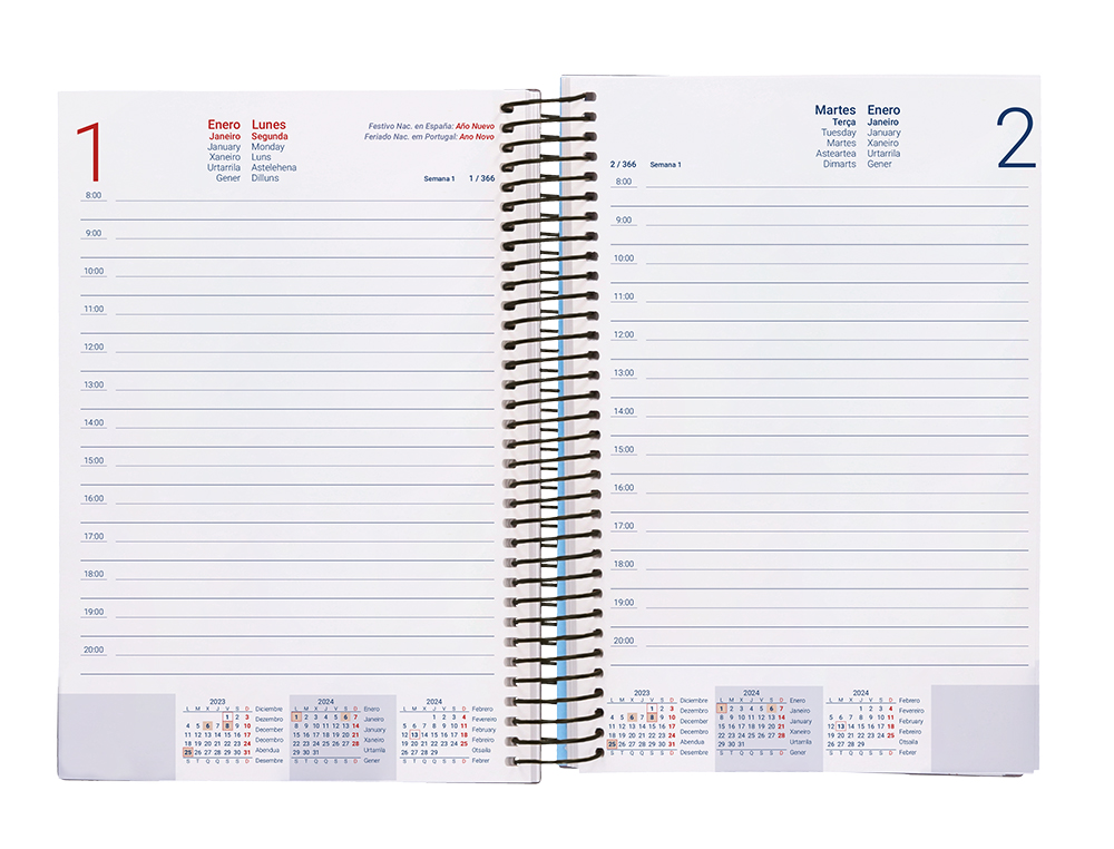 AGENDA ESPIRAL LIDERPAPEL GAZI A4 2024 DIA PAGINA PORTADA POLIPROPILENO PAPEL 70 GR LONDON