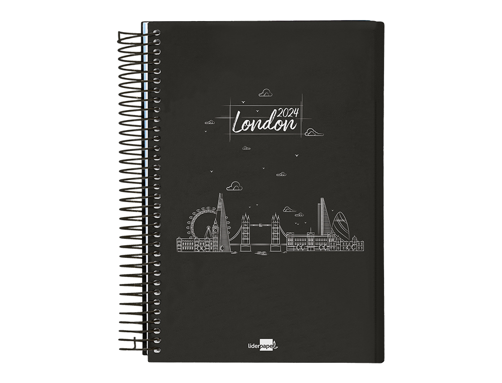 AGENDA ESPIRAL LIDERPAPEL GAZI A4 2024 DIA PAGINA PORTADA POLIPROPILENO PAPEL 70 GR LONDON