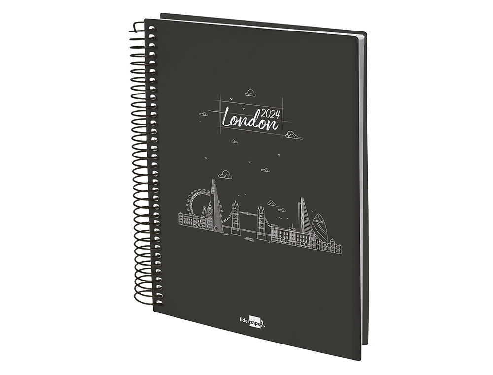 AGENDA ESPIRAL LIDERPAPEL GAZI A4 2024 DIA PAGINA PORTADA POLIPROPILENO PAPEL 70 GR LONDON