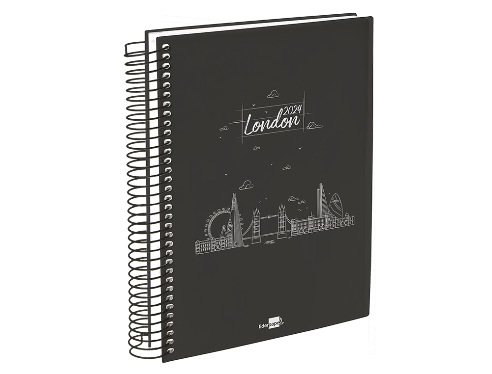 AGENDA ESPIRAL LIDERPAPEL GAZI A4 2024 DIA PAGINA PORTADA POLIPROPILENO PAPEL 70 GR LONDON