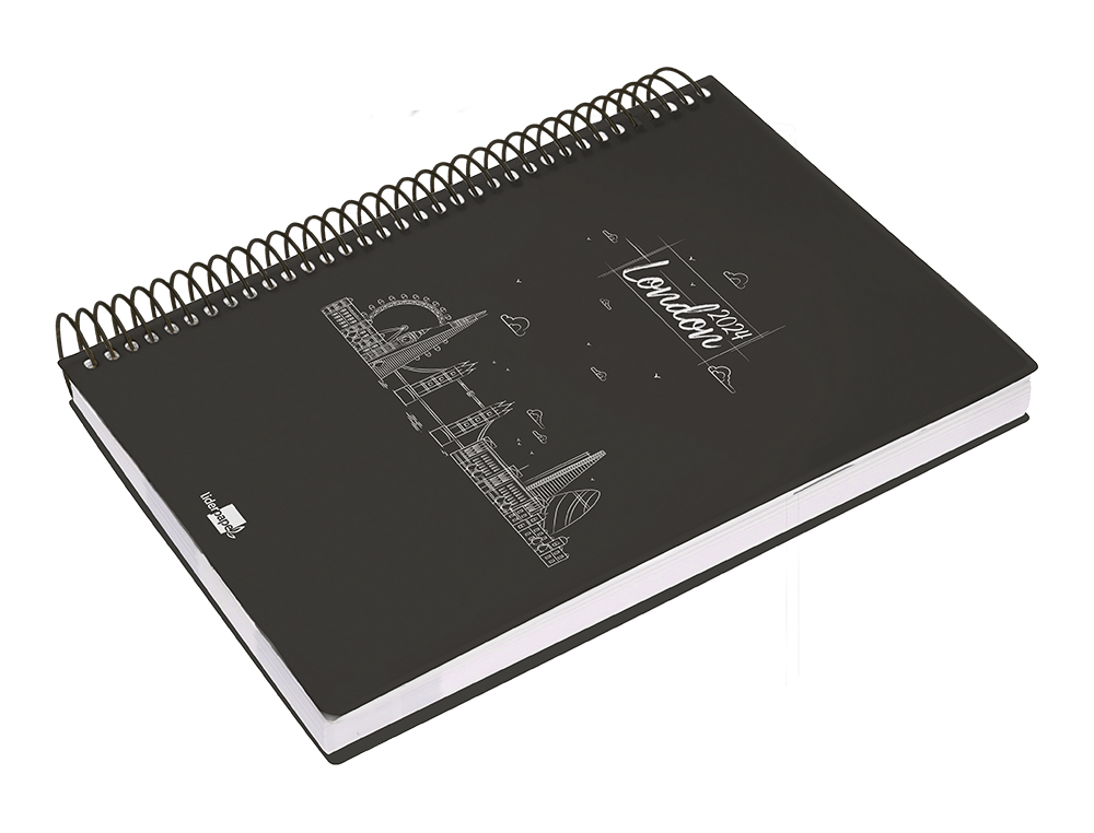 AGENDA ESPIRAL LIDERPAPEL GAZI A4 2024 DIA PAGINA PORTADA POLIPROPILENO PAPEL 70 GR LONDON