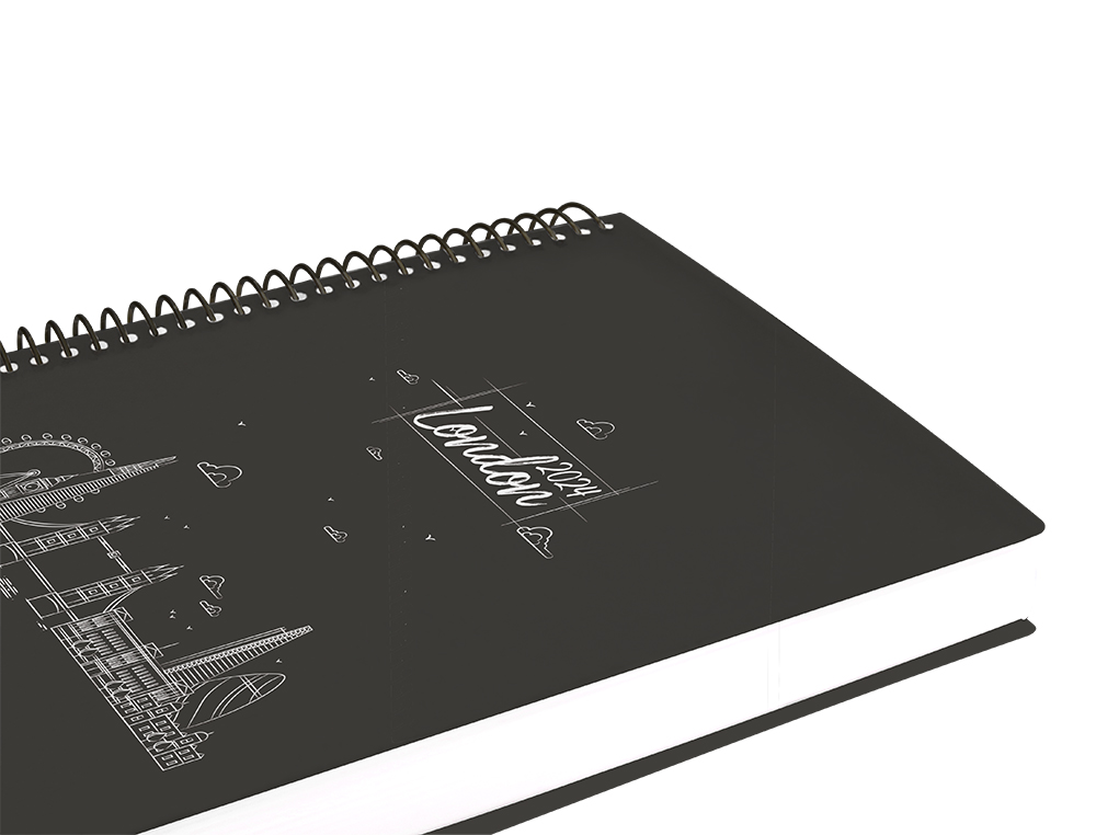 AGENDA ESPIRAL LIDERPAPEL GAZI A4 2024 DIA PAGINA PORTADA POLIPROPILENO PAPEL 70 GR LONDON