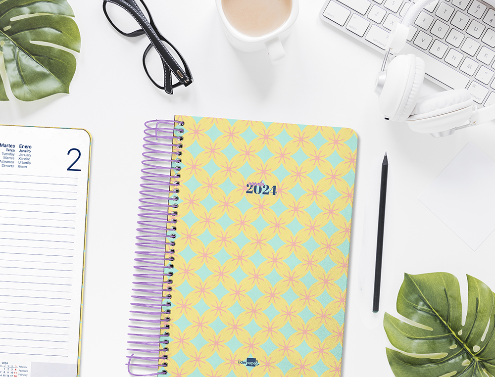 AGENDA ESPIRAL LIDERPAPEL PERISSA A4 2024 DIA PAGINA PAPEL 80 GR DISEO CIRCLE