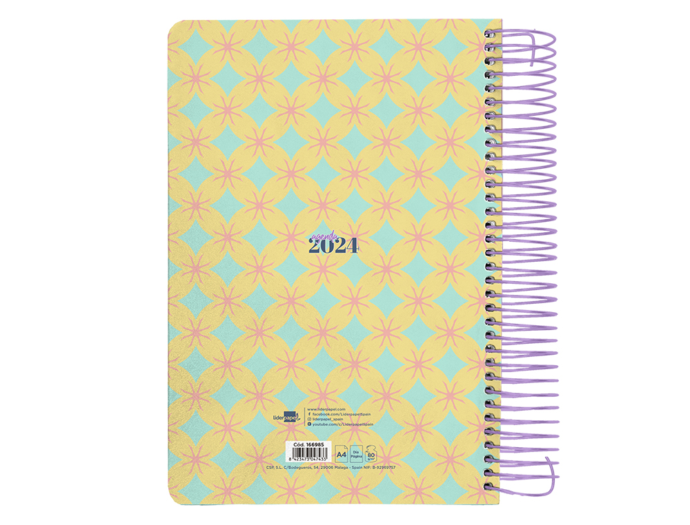 AGENDA ESPIRAL LIDERPAPEL PERISSA A4 2024 DIA PAGINA PAPEL 80 GR DISEO CIRCLE