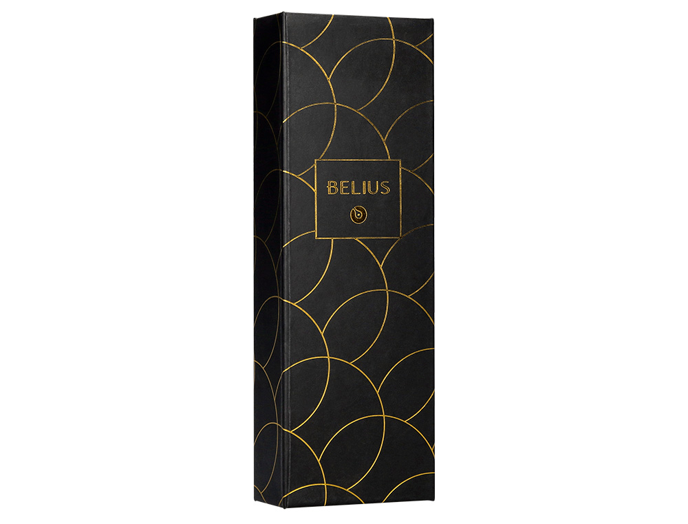 BOLIGRAFO BELIUS PASSION DOR ALUMINIO TEXTURA CEPILLADA COLOR NEGRO Y DORADO TINTA AZUL CAJA DE DISEO