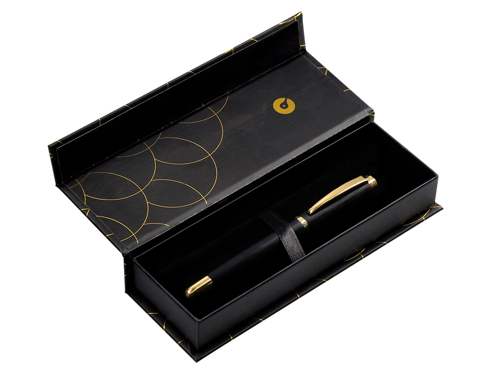 BOLIGRAFO BELIUS PASSION DOR ALUMINIO TEXTURA CEPILLADA COLOR NEGRO Y DORADO TINTA AZUL CAJA DE DISEO