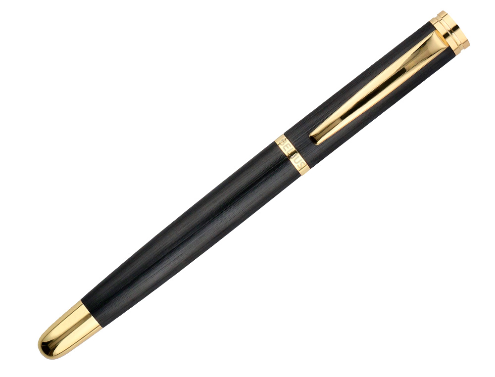 BOLIGRAFO BELIUS PASSION DOR ALUMINIO TEXTURA CEPILLADA COLOR NEGRO Y DORADO TINTA AZUL CAJA DE DISEO