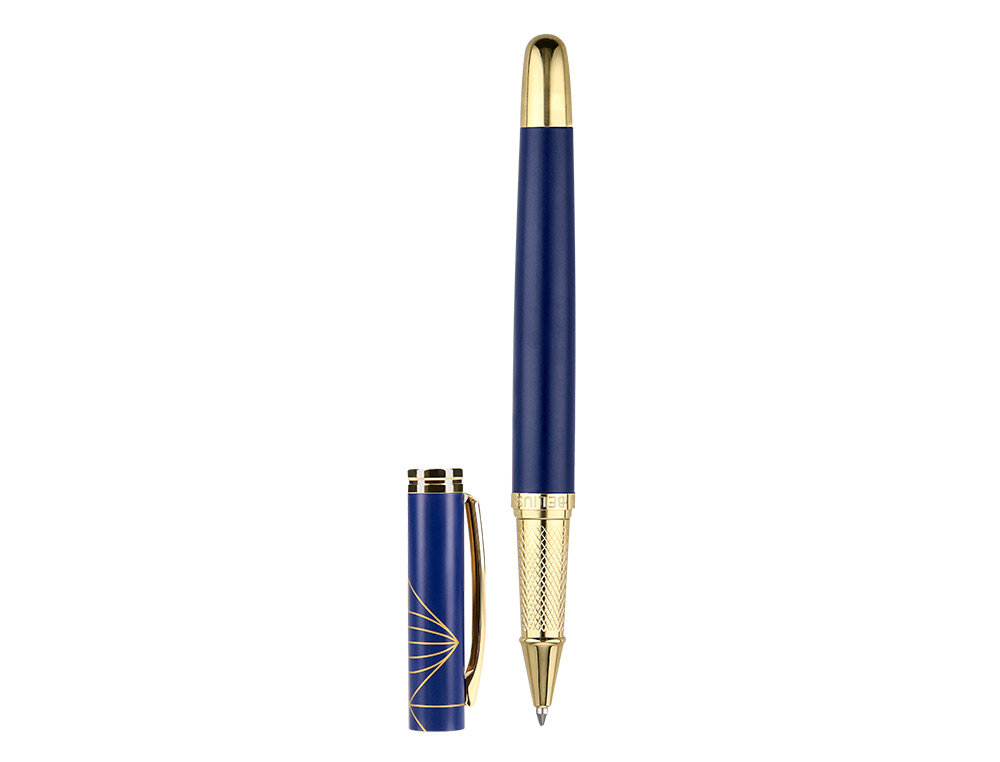BOLIGRAFO BELIUS SOIREE ALUMINIO COLOR AZUL MARINO Y DORADO TINTA AZUL CAJA DE DISEÑO