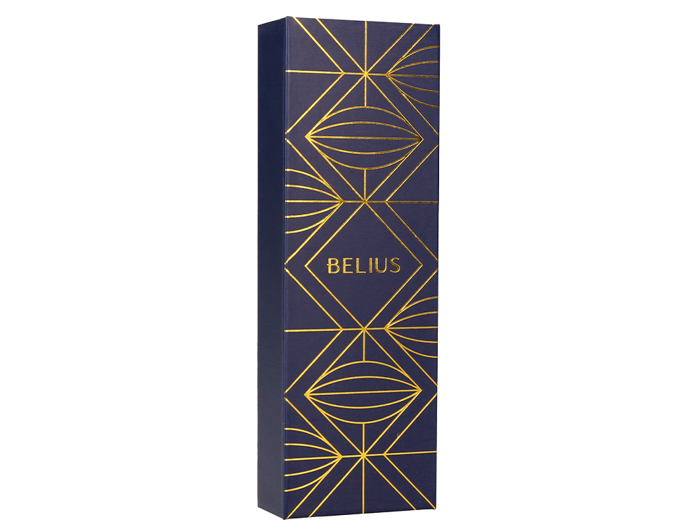 BOLIGRAFO BELIUS SOIREE ALUMINIO COLOR AZUL MARINO Y DORADO TINTA AZUL CAJA DE DISEÑO