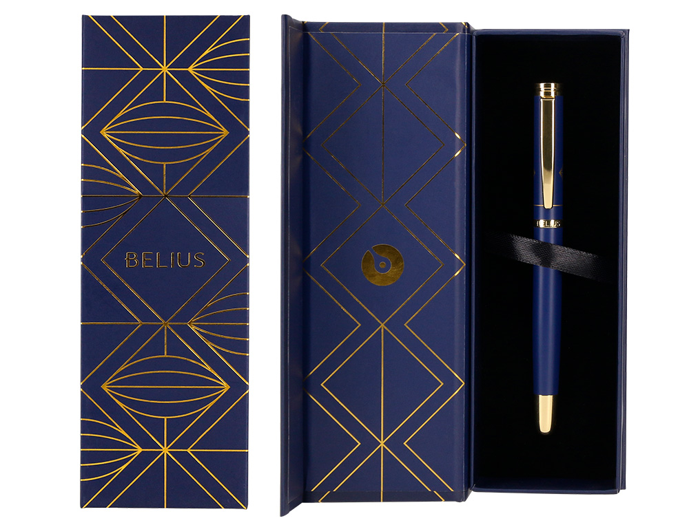 BOLIGRAFO BELIUS SOIREE ALUMINIO COLOR AZUL MARINO Y DORADO TINTA AZUL CAJA DE DISEO