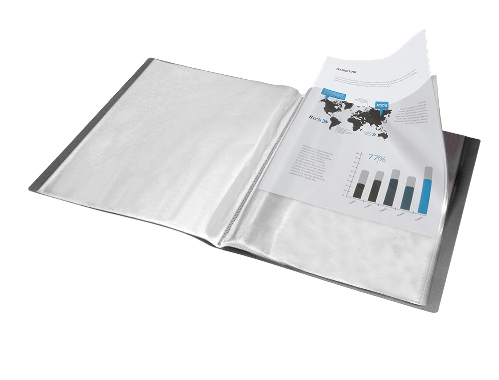 CARPETA LIDERPAPEL ESCAPARATE 37935 40 FUNDAS POLIPROPILENO DIN A4 NEGRO OPACO