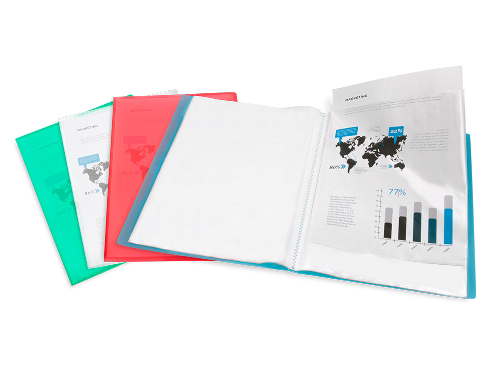 CARPETA LIDERPAPEL ESCAPARATE 47040 20 FUNDAS POLIPROPILENO DIN A4 ROJO TRANSLUCIDO