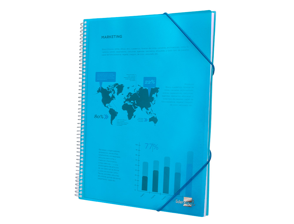 CARPETA LIDERPAPEL ESCAPARATE CON ESPIRAL 20 FUNDAS POLIPROPILENO DIN A4 AZUL