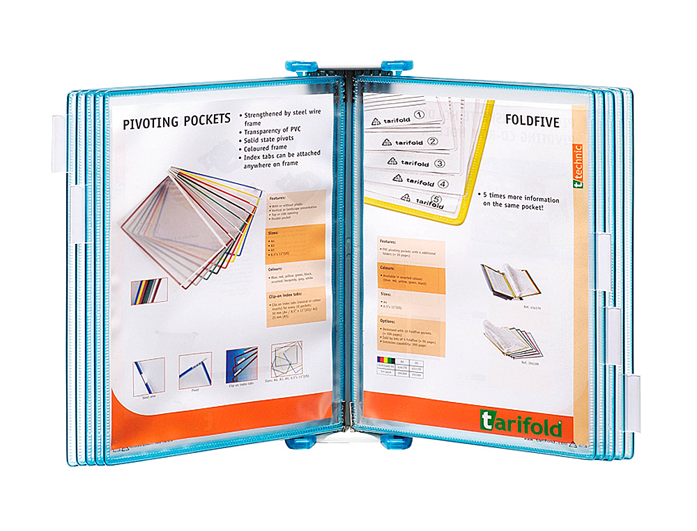 PORTACATALOGO DE PARED POLIPROPILENO TARIFOLD CON 10 FUNDAS DIN A4 COLOR AZUL