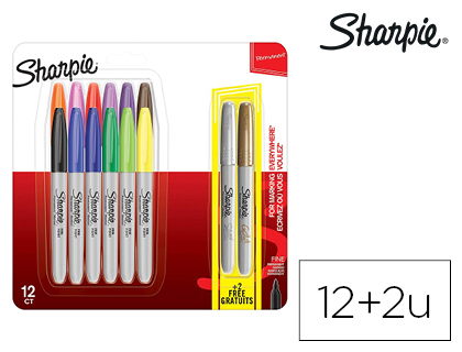 ROTULADORES SHARPIE PERMANENTE PUNTA FINA BLISTER DE 12 UNIDADES COLORES SURTIDOS + 2 UNIDADES COLOR