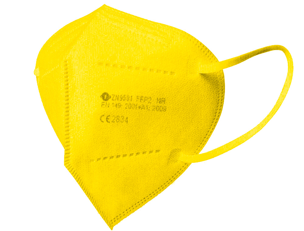 MASCARILLA FACIAL FFP2 AUTOFILTRANTE CERTIFICADO CE CON AJUSTE NASAL EMBOLSADA INDIVIDUALMENTE COLOR AMARILLO