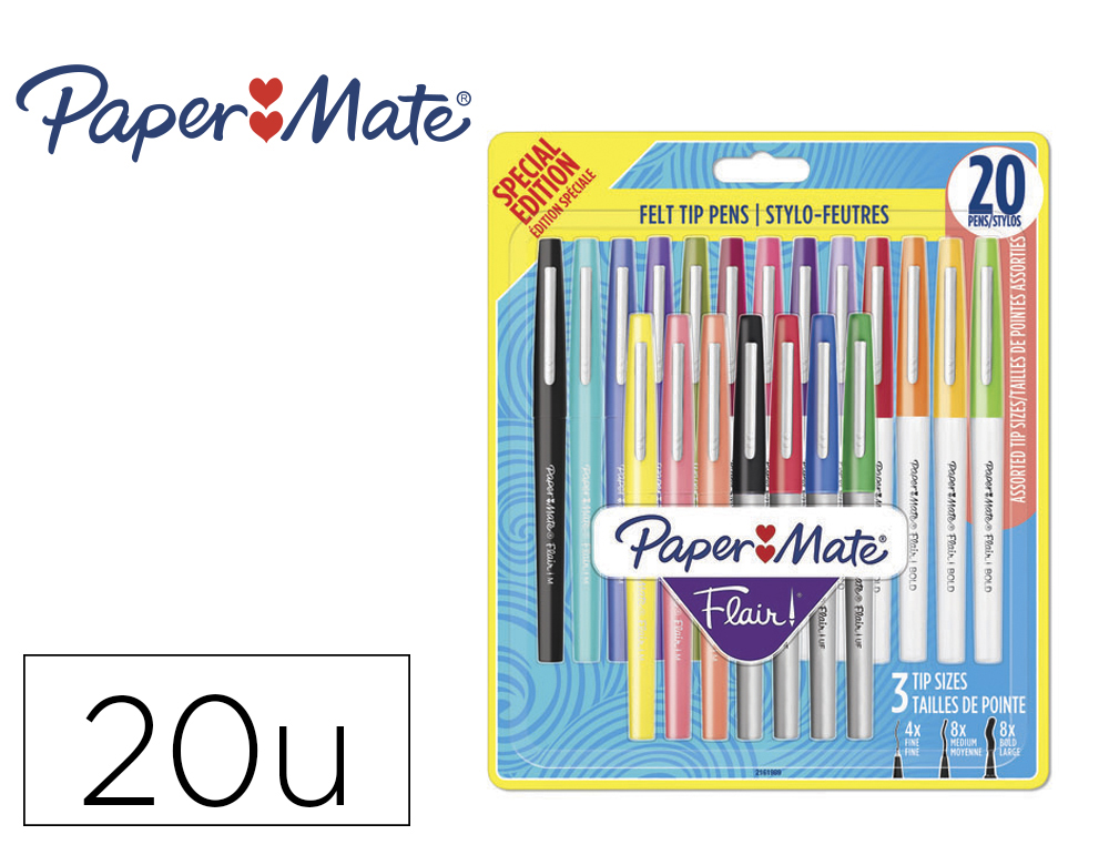 ROTULADOR PAPER MATE FLAIR MIX PACK DE 8 MEDIUM + 4 ULTRAFINE + 8 BOLD COLORES SURTIDOS