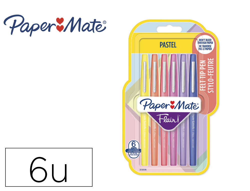 ROTULADOR PAPER MATE FLAIR PASTEL PUNTA DE FIBRA BLISTER DE 6 UNIDADES COLORES SURTIDOS