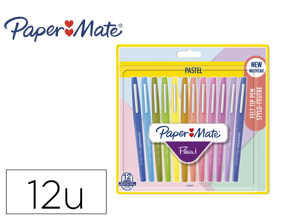 ROTULADOR PAPER MATE FLAIR PASTEL PUNTA DE FIBRA BLISTER DE 12 UNIDADES COLORES SURTIDOS