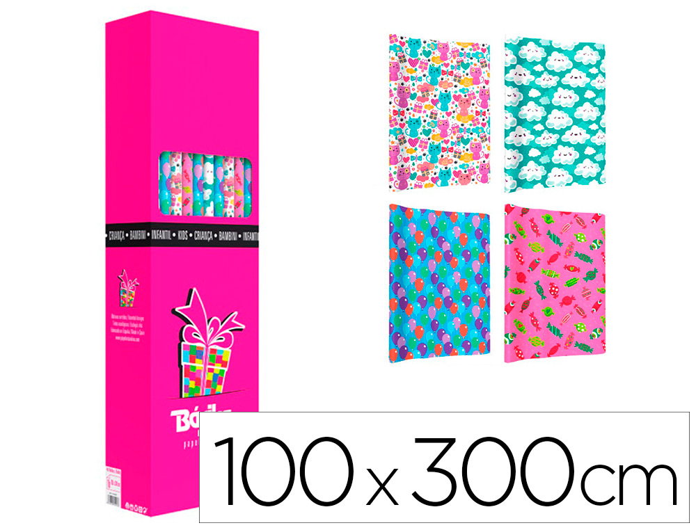 PAPEL DE REGALO BASIKA INFANTIL ROLLO DE 100 X 300 CM MODELOS SURTIDOS