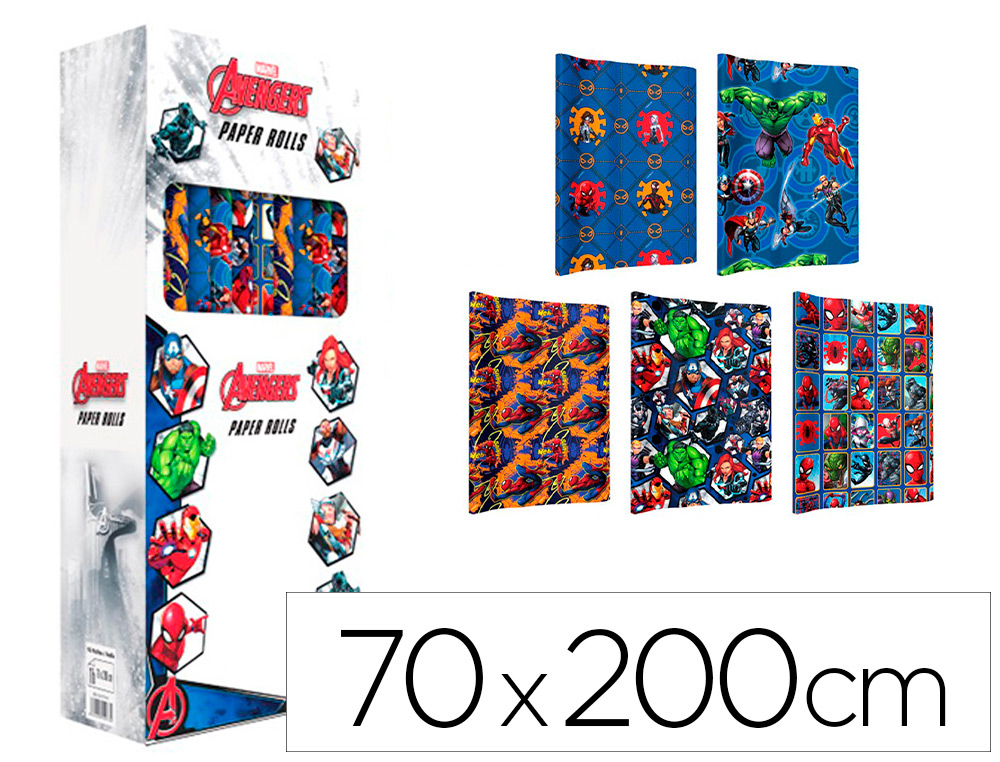 PAPEL DE REGALO BASIKA MARVEL ROLLO DE 70 X 200 CM 60 GR MODELOS SURTIDOS