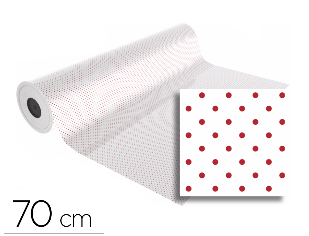 PAPEL DE REGALO BASIKA POLIPROPILENO TRANSPARENTE/ PUNTOS ROJOS BOBINA ANCHO 70 CM LONGITUD 50 MT